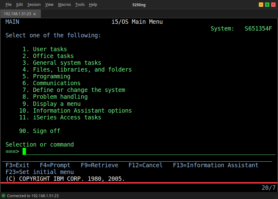 5250ng displaying an IBM i sign-on screen